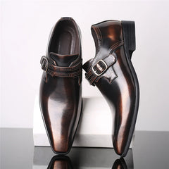 Men's Buckle winklepicker Shoes Point toe Business Dress patent Leather Shoes