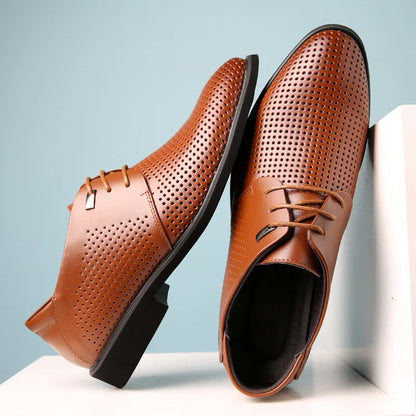 QFFAZ Summer Men Hollow Out Men Formal Shoes Men Genuine Leather Quality Shoes Breathable Men Shoes For Business