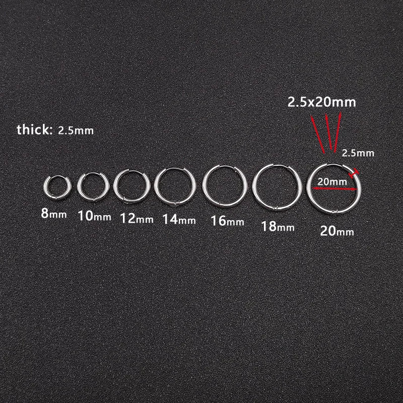 10pcs/lot Stainless Steel Hoop Earrings 2.5mm 2.0mm Thick for Men Women Blue Black Gold Colorful Round Circle Earring Wholesale