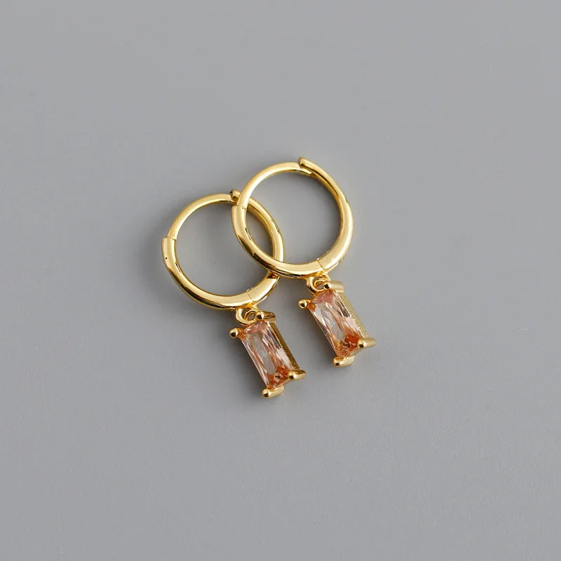 WANTME 925 Sterling Silver Colorful Square Shiny Zircon Beads Piercing Stud Earrings for Women Fashion Gothic Exquisite Jewelry
