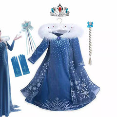 Elsa Winter Cosplay Costume for Girls Princess Party Queen Elsa Dress Kids