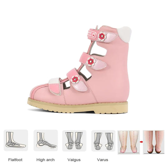 Ortoluckland Girls Sandals Summer 2023 Kid Toddler Orthopedic Shoes Children Baby Tiptoe Princess High Heel Footwear With Flower
