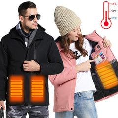 USB Heated Jacket Men Women Waterproof Jacket Down Cotton Hiking Coat