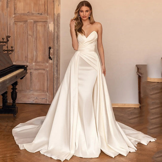 White Bridesmaid Dresses: Wedding Dresses Mermaid Satin Church Bride Dress