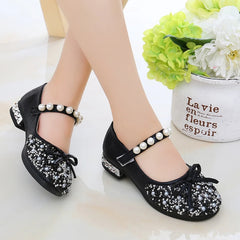 Summer Girls Shoes Bead Mary Janes Flats Fling Princess Glitter Shoes Baby Dance Shoes