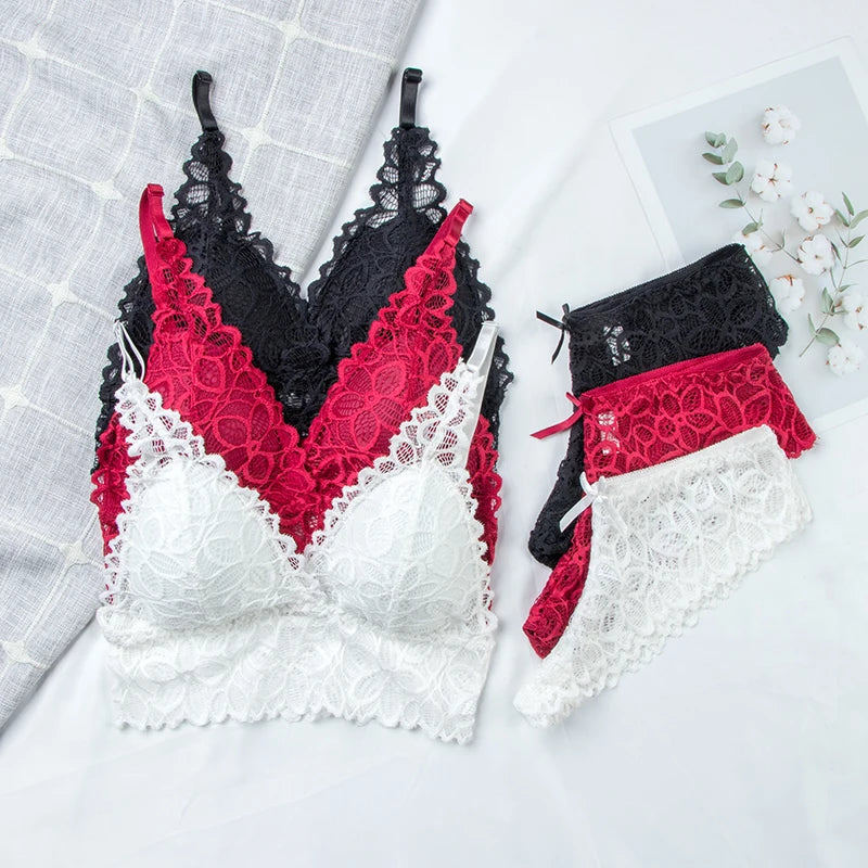 Women Lace Bra & Brief Sets Seamless Underwear Backless Vest Female