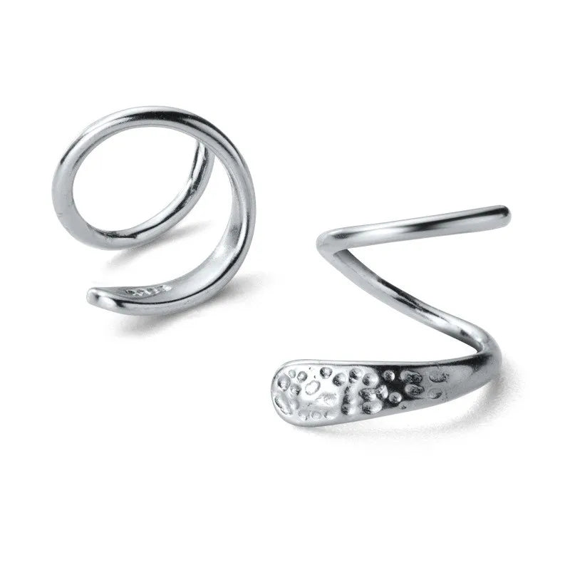 WANTME Genuine 925 Sterling Silver Jewelry Personality Minimalist Spiral Snakelike Ear Bones Ear Buckle Stud Earrings for Women