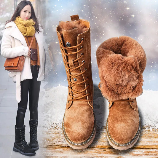 winter boots thicken fur snow boots women's leather shoes soft high top winter shoes