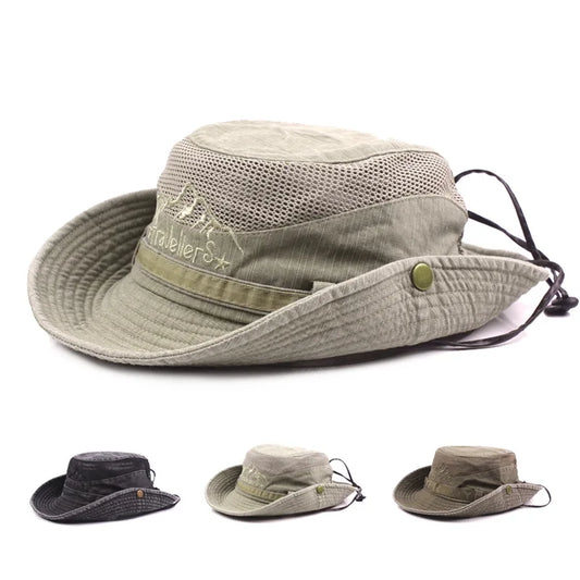 Outdoor Bucket Hat Men Summer Breathable Panama Cap Cotton Jungle Fishing Mesh