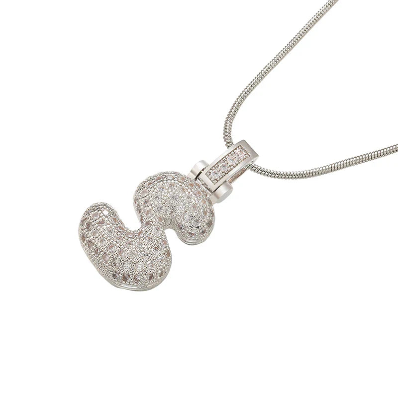 ZHUKOU 1.25x500mm Fat and lovely crystal brass silver color  letter necklace for women friends birthday gift model: VL34