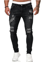 Mens Ripped Skinny Jeans Blue Slim Fit Hole Pencil Pants Biker Casual Trousers