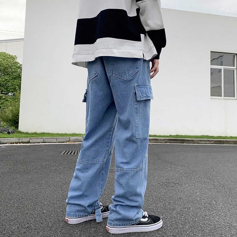 Men Wide Leg Jeans Hip Hop Casual Men's Straight Baggy Denim Pants Streetwear