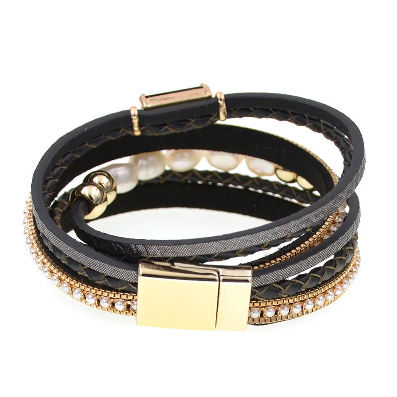 WELLMORE NEW leather bracelets for women fashion fresh water pearls charm Bracelets & Bangles Female Jewelry dropshipping