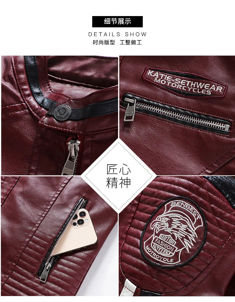 Mens Vintage Motorcycle Jacket Men Fashion Biker Leather Jacket Male