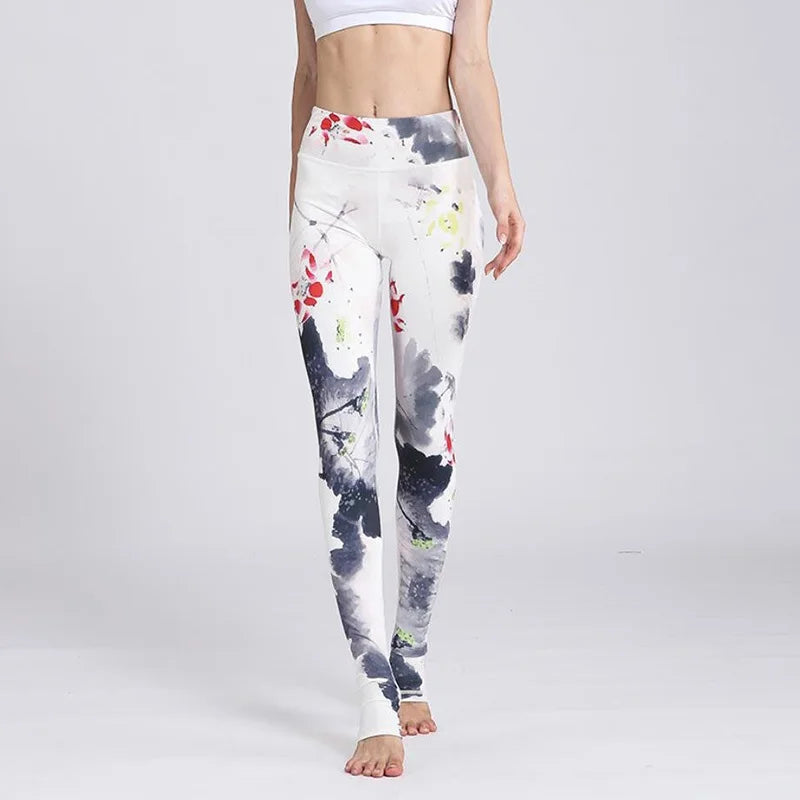 Cloud Hide Yoga Pants Women High Waist Trainer Sports Leggings Long Tights Floral
