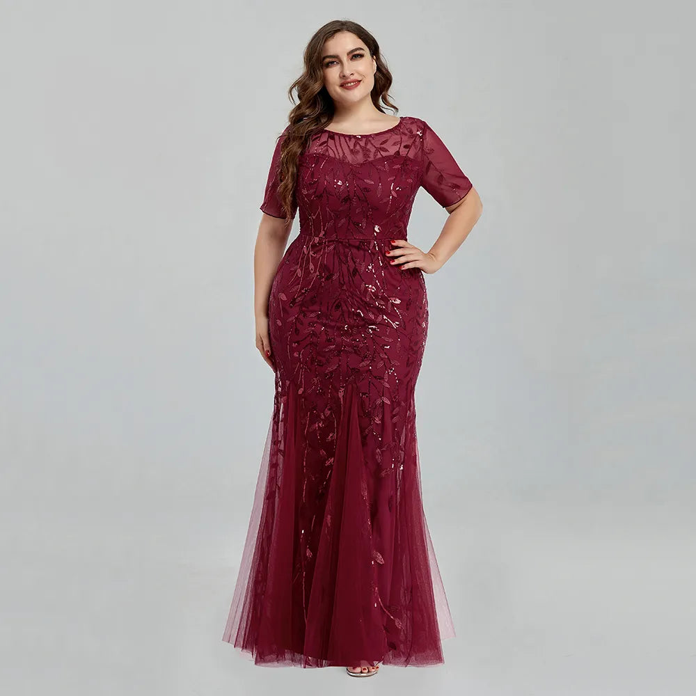 Homecoming Dresses: Women Plus Size Sequin Mesh Embroidery Mermaid  Evening Dress