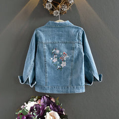 Girls Jean Coats Flower Embroidery Kids Denim Jackets Coats Autumn Long SleeveChildren Clothing School Outfits 2 4 5 6 7 8 Years