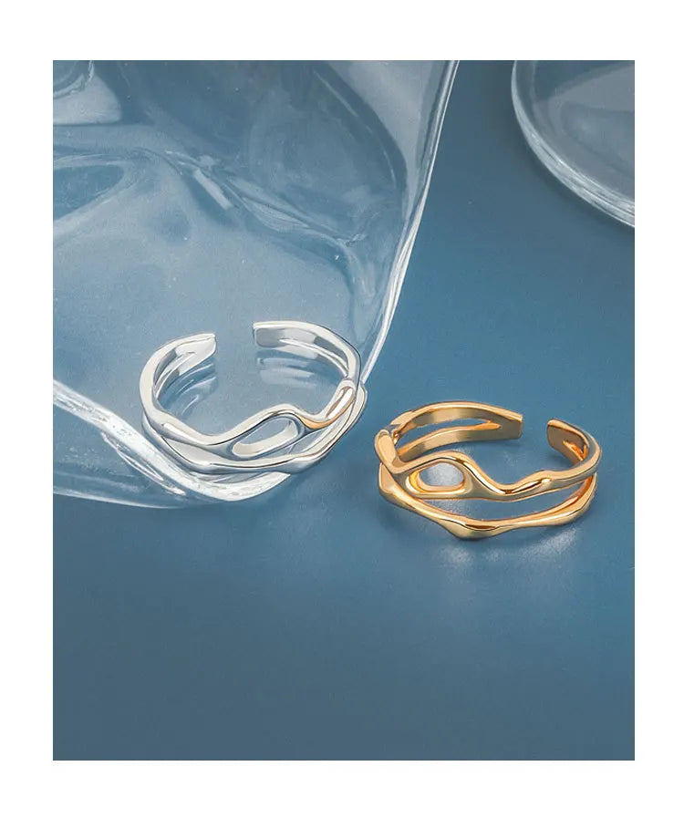 Silver Color Irregular Hollow Double Line Geometric Ring Female Simple  Unique Design