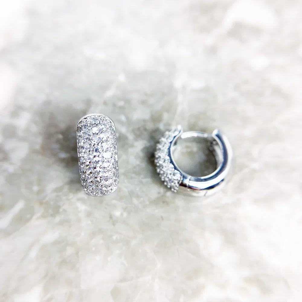 White Creole Hinged Hoop Earrings Pave Europe Glam Fine Jewerly For Women Gift In Solid 925 Sterling Silver