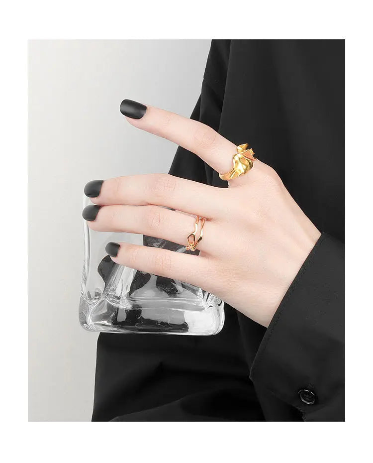 Silver Color Irregular Hollow Double Line Geometric Ring Female Simple  Unique Design