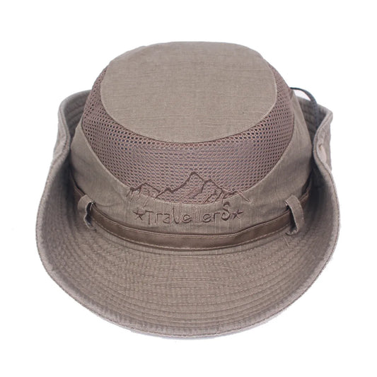 Outdoor Bucket Hat Men Summer Breathable Panama Cap Cotton Jungle Fishing Mesh
