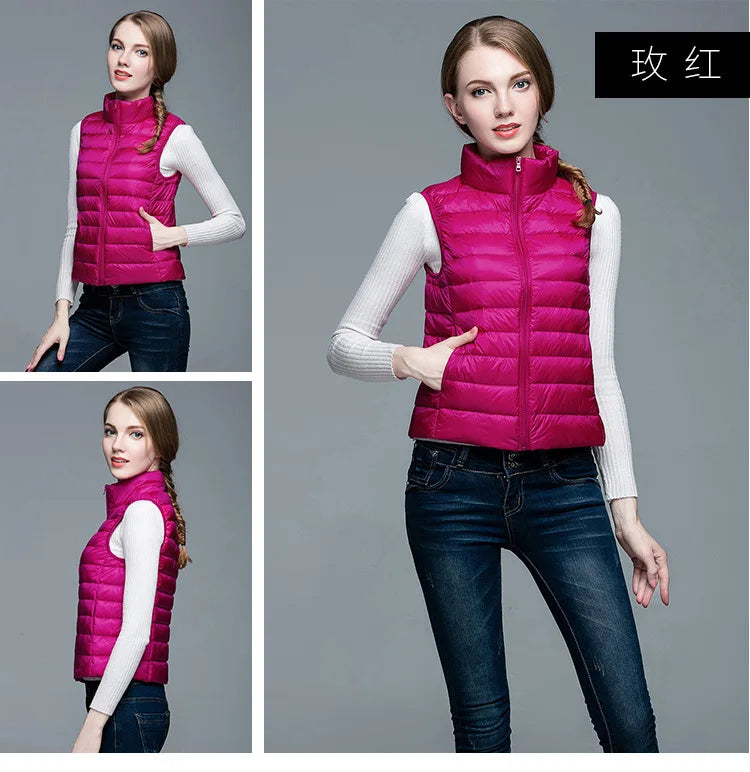 Women's White Duck Down Vest Sleeveless Jacket Winter Light and Warm