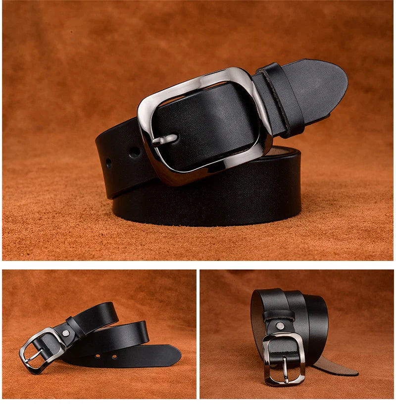 VATLTY 3.2cm Genuine Leather Belt for Women Natural Cowhide Metal Buckle Casual Jeans Trousers Belt Female Waistband Gifts