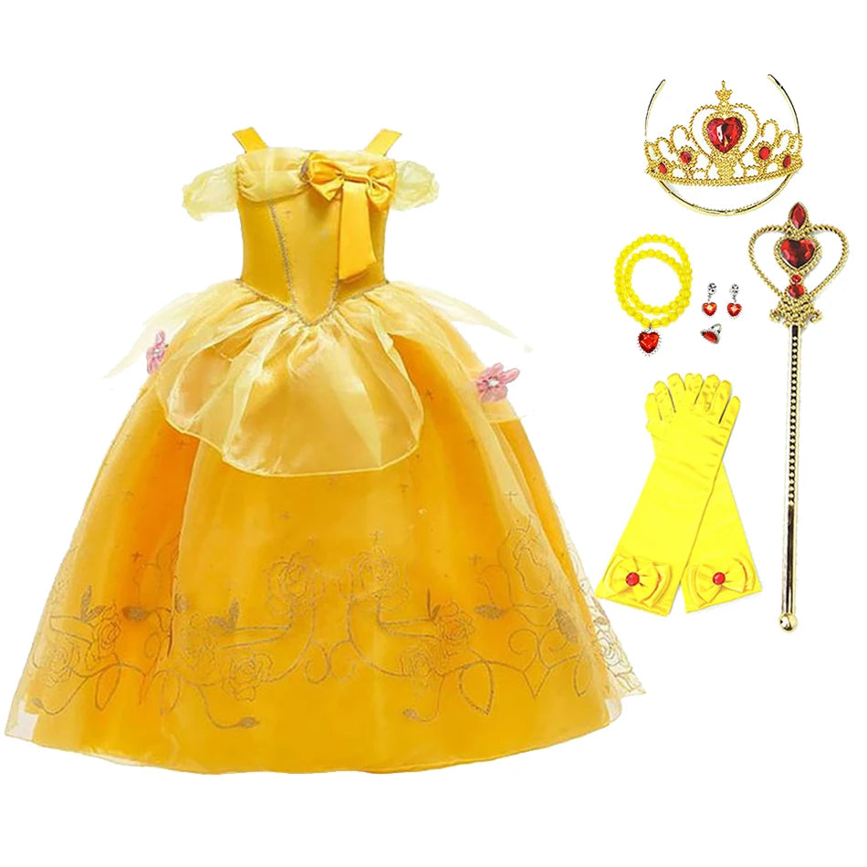 Kids Princess Dresses Girls Belle Party Costume Children Christmas Birthday Flower