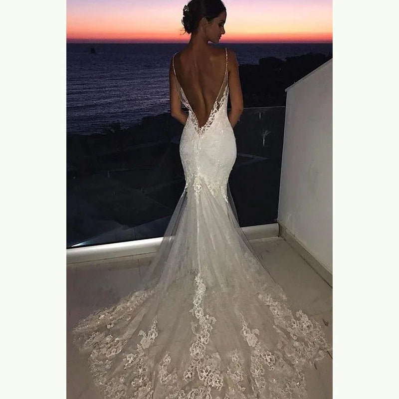 White Bridesmaid Dresses: Wedding Dresses Lace Open Back Spaghetti Straps