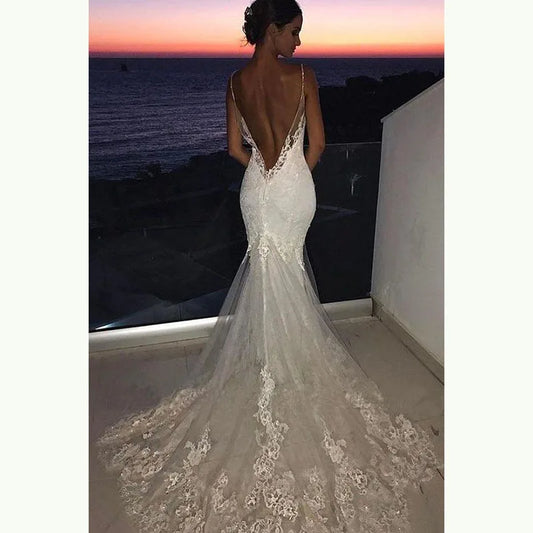 White Bridesmaid Dresses: Wedding Dresses Lace Open Back Spaghetti Straps