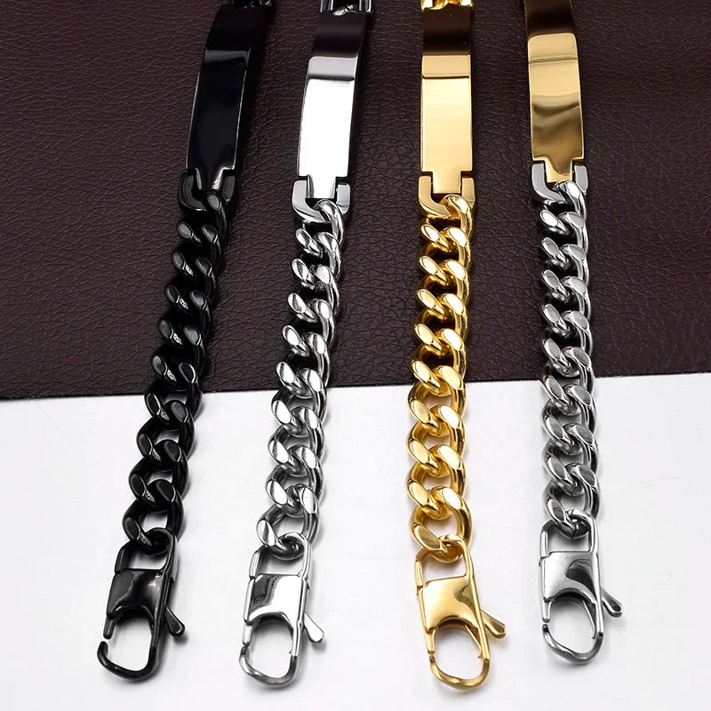 Gokadima Stainless Steel ID Bracelet For Men Jewelry masculina pulseira, Black / Rose Gold color Rock Punk Party Gift