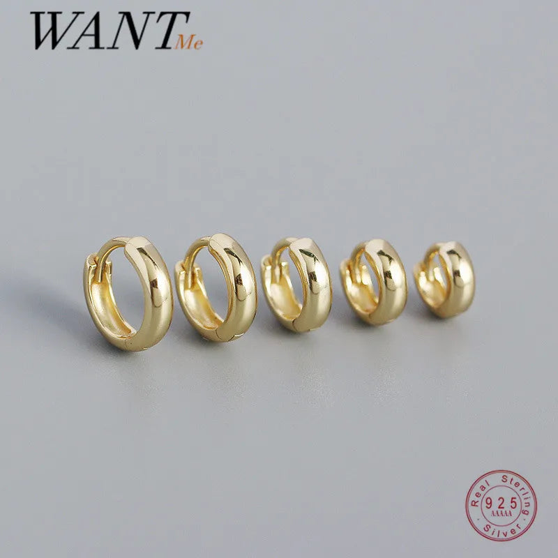 WANTME 925 Sterling Silver Minimalism Punk Rock Wide Hoop Earrings for Women Men Fashion Gothic Bohe Huggie Ear Buckle Jewelry