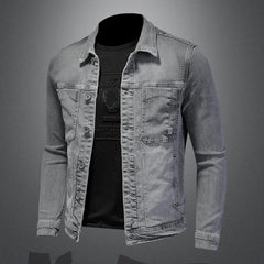 Fashion Denim Jacket Men Cotton Turn Down Collar Casual Mens Denim Coat