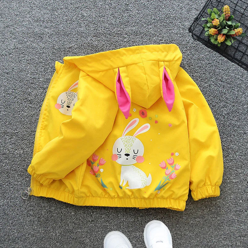 Baby Boy Jacket Cartoon Bear Hooded Windbreaker Coat Zipper Fashion Girls Kids Clothes