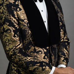 Floral Jacquard Blazer for Men Prom African Fashion Slim Fit with Velvet Shawl