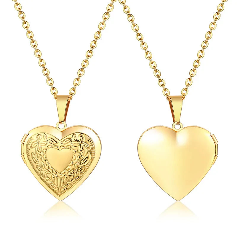 Delicate Floral Oval Heart Locket Pendant Necklaces for Women,Stainless Steel Photo Frame Promise Love Keepsake Gift