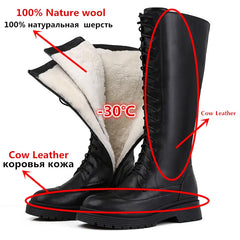 Genuine leather boots women shoes lace up warm winter boots nature sheep