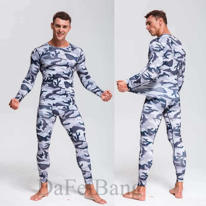 Quick Dry Camouflage Men's Running Sets Compression Sports Suits Skinny Tights Clothes Gym Rashguard Fitness Sportswear Men 2021
