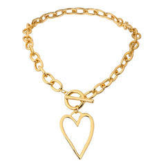 Punk Gold Color Bih Hollow Heart Pendant Necklace for Women Imitation Metal