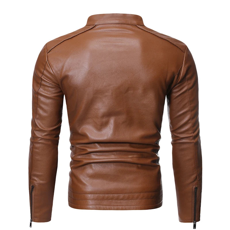 Leather Jacket Men Spring Autumn Coat Motorcycle Biker Slim Fit Outwear Male