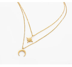 Moon Star Layered Necklace for Women Girl Sweater Pendant Necklaces Gold Plated