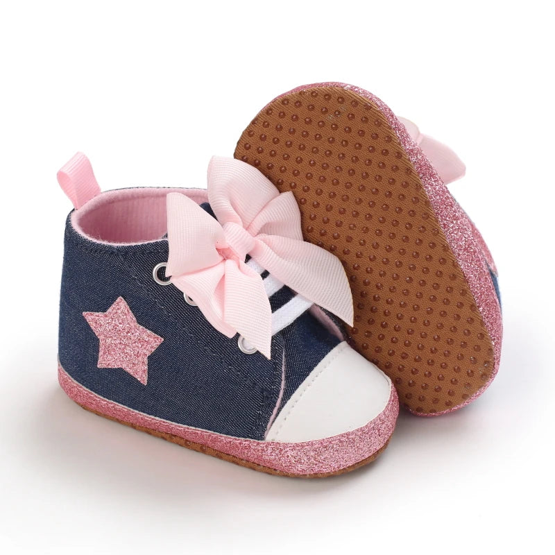 Girl Shoes First Walker Baby Shoes Soft Non Slip Sole Lovely Bow Casual Canvas