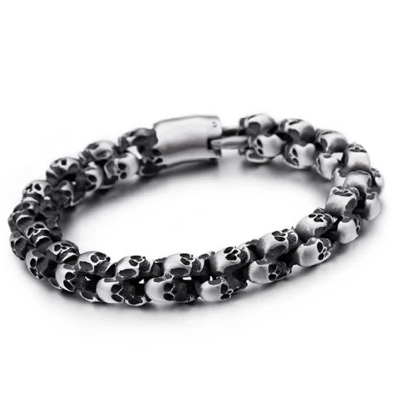Punk Skull Bracelets Men Stainless Steel Shiny Matte Skull Charm Link Chain Brecelets Male Gothic Jewelry 2021