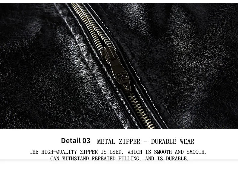 Leather Jacket Men Winter Fleece Motorcycle PU Leather Jacket Mens Stand Collar