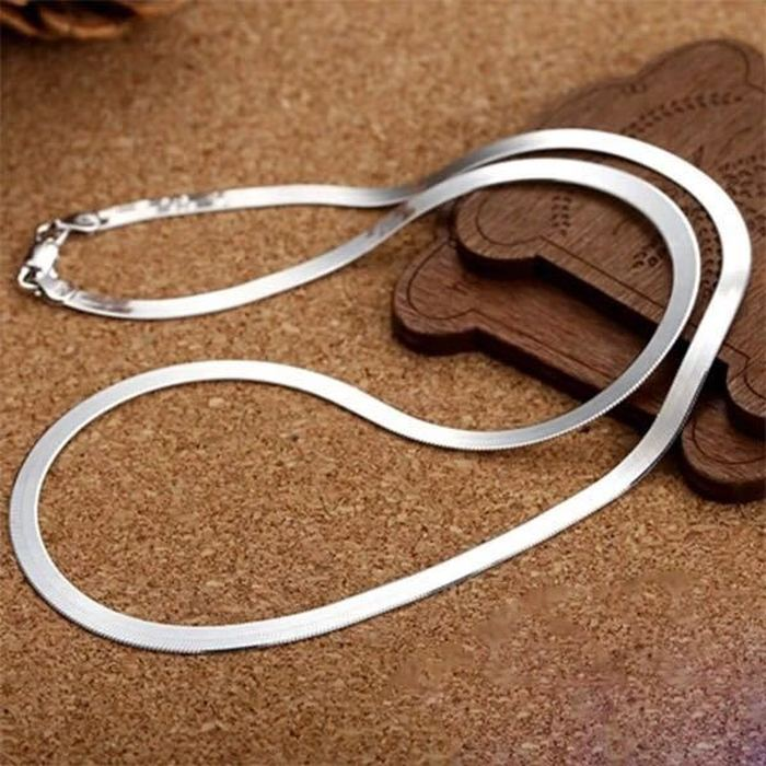 925 Sterling silver 18K Gold 4MM Flat chain Necklace for Women Luxury Fine Jewelry