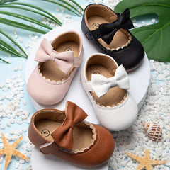 Shoes Infant Toddler Bowknot Non-slip Rubber Soft-Sole Flat PU First Walker