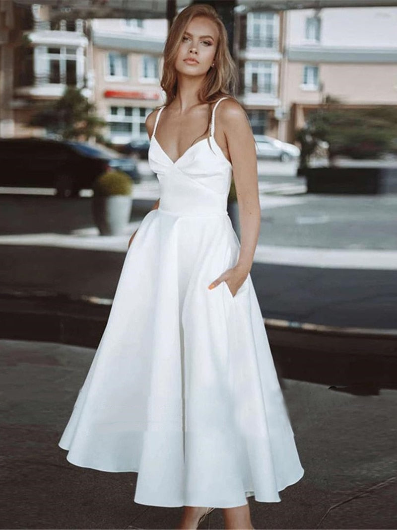 White Bridesmaid Dresses: White Wedding Dresses Sleeveless Ankle Length