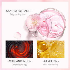 Japan Sakura Clay Mask Deep Cleansing Brightening Skin Mud Korean Face Mask Oil Control Shrink Pores Skin Care 80g