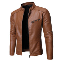 Leather Jacket Men Spring Autumn Coat Motorcycle Biker Slim Fit Outwear Male