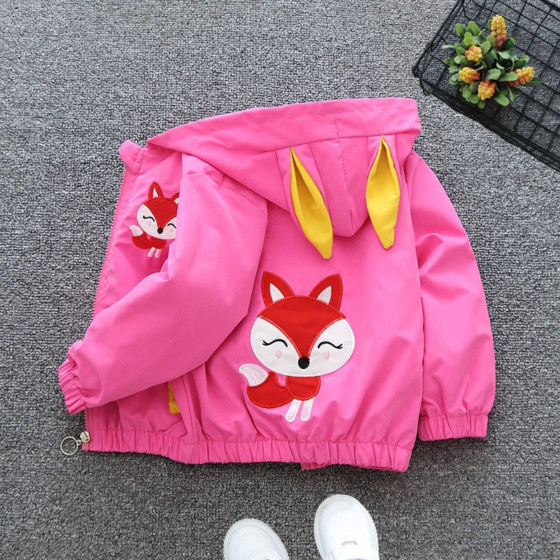 Baby Girls Jackets Casual Hooded Zipper Boy Windbreaker Coat Cute Cartoon Children Coat